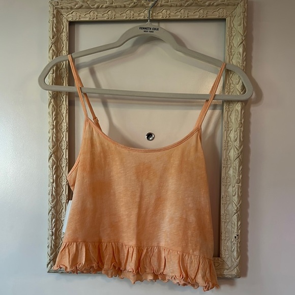 AMERICAN EAGLE | Peach Tie Dye Cropped Relaxed Cami Tank Top Ruffle Hem Peplum - Picture 2 of 15